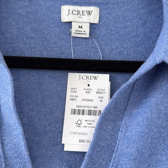 NWT J. Crew Factory Blue Sweater with Collar Cashmere Blend - Picture 2 of 4